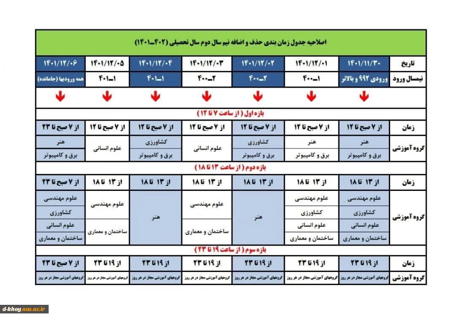 شروع کلاسهاس نیمسال دوم و اصلاحیه حذف و اضافه 2